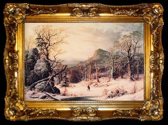 framed  George Henry Durrie Hunter in Winter Wood, ta009-2